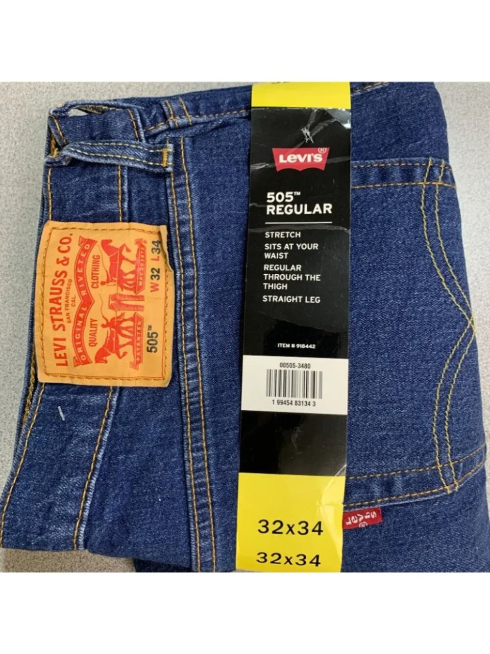 NWT Levi's 505 Regular Straight Men's Jeans 32x34 Blue Dark Wash